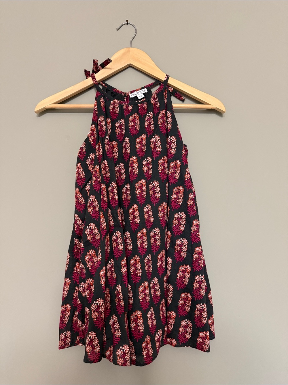 Crewcuts Black Halter Dress with Pink and Cream Floral Print